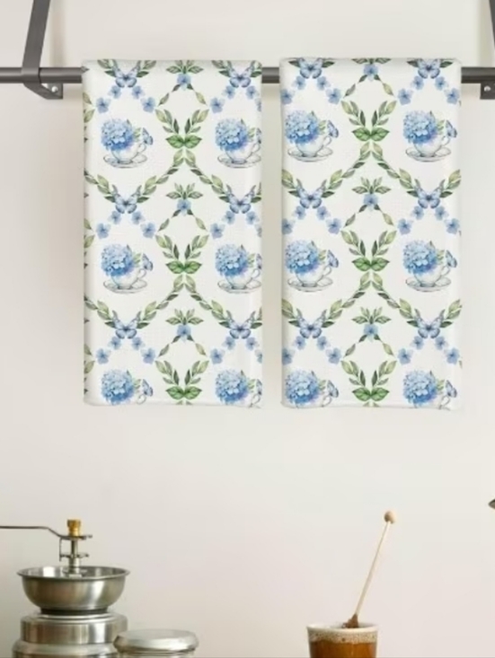 Other - 🎯NEW! Blue & Green Hydrangea Kitchen/Bath Hand Towels